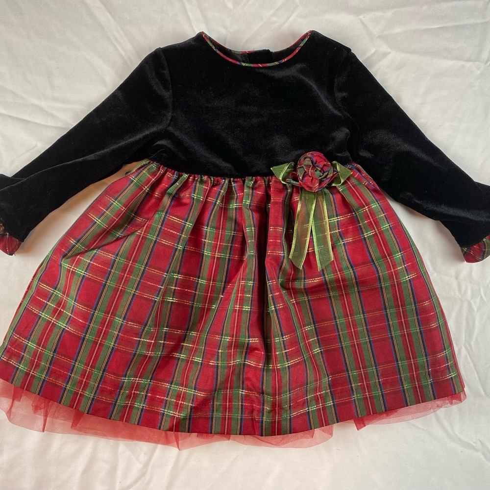 Infant Girl’s George Black Velvet Red Plaid Holiday Dress Size 12 Months